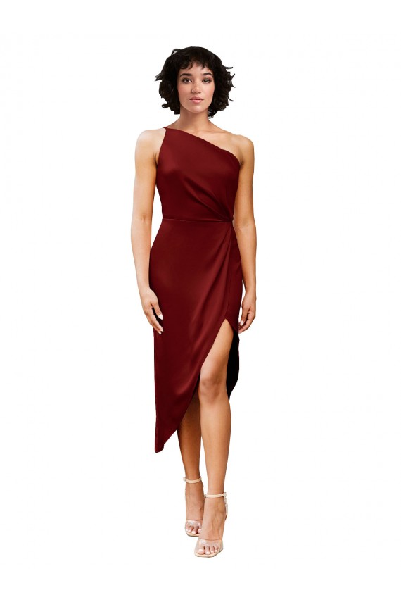 Comprimento Midi Borgonha Sem Mangas Bainha Vestidos de Madrinha / Vestidos de Noite / Vestidos de Festa Por Atacado