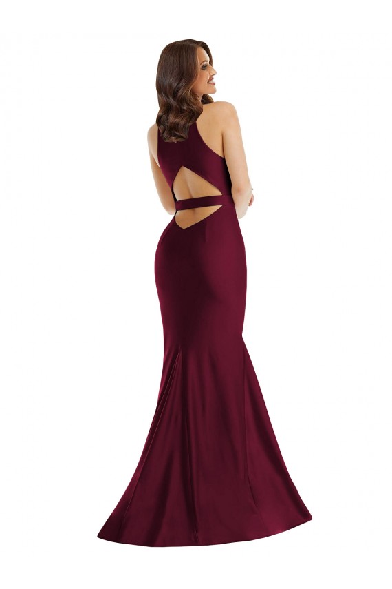 Comprimento Chão Borgonha Sem Mangas Sereia Abrir de volta Vestidos de Madrinha / Vestidos de Noite / Vestidos de Festa Por Atacado