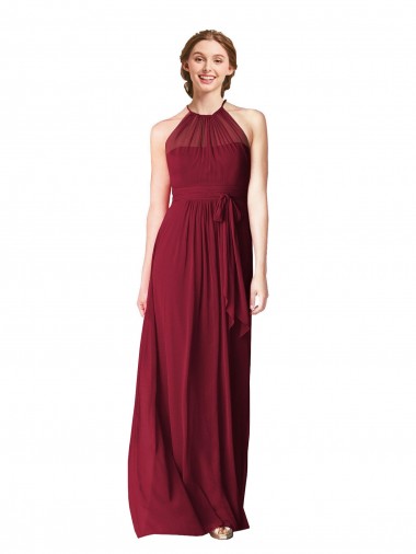 Comprimento Chão Borgonha Sem Mangas Linha A Vestido Formais / Vestido de Madrinha Por Atacado