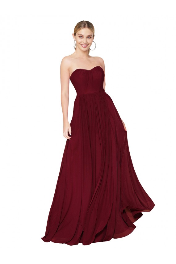 Comprimento Chão Borgonha Sem Mangas Linha A Longo Amor Vestidos de Madrinha / Vestidos de Noite / Vestidos de Festa Por Atacado