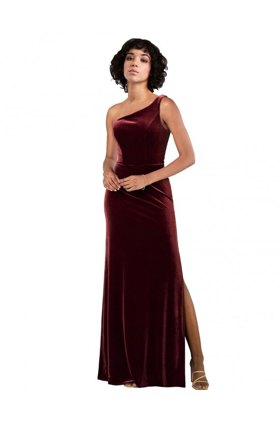 Comprimento Chão Borgonha Sem Mangas Coluna Vestidos de Madrinha / Vestidos de Noite / Vestidos de Festa Por Atacado