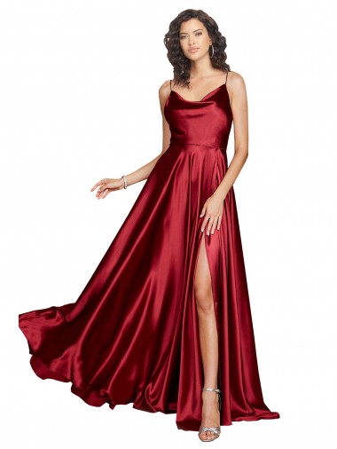 Comprimento Chão Borgonha Sem Mangas Linha A Lombar Alças finas Vestidos de Madrinha / Vestidos de Noite / Vestidos de Festa Por Atacado