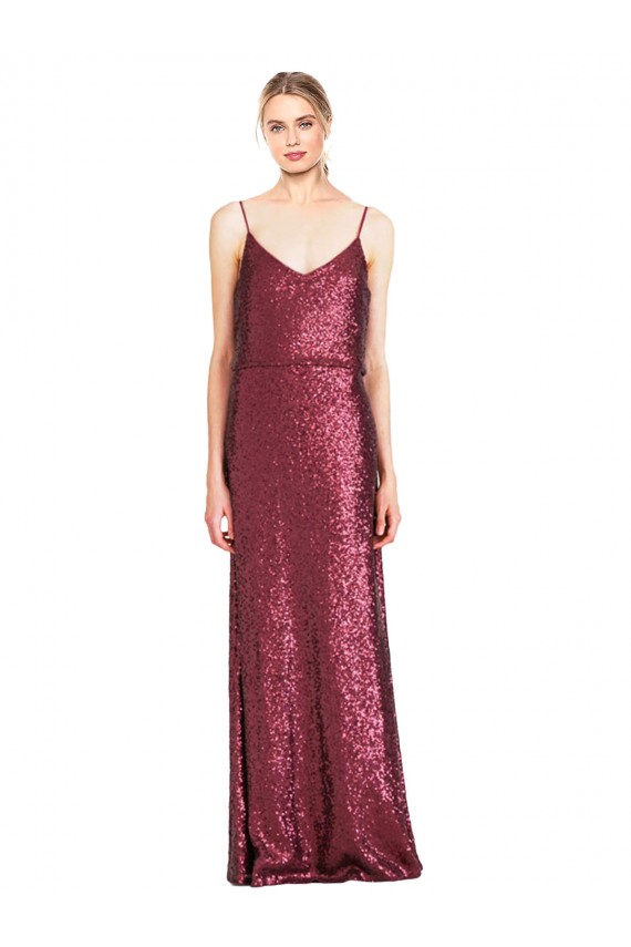 Comprimento Chão Borgonha Sem Mangas Linha A Longo Vestidos de Madrinha / Vestidos de Noite / Vestidos de Festa Por Atacado