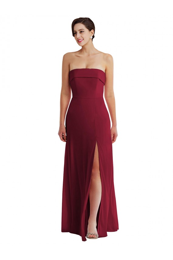Comprimento Chão Borgonha Sem Mangas Linha A Lombar Vestidos de Madrinha / Vestidos de Noite Por Atacado