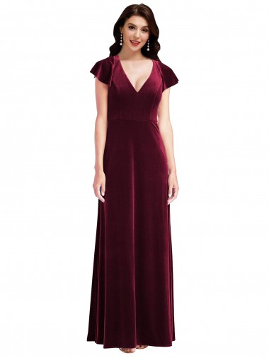 Comprimento Chão Borgonha Mangas Esvoaçantes Linha A Vestidos de Madrinha / Vestidos de Festa Por Atacado