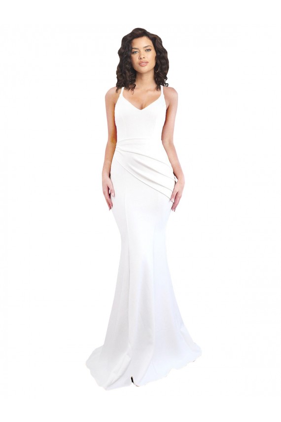 Comprimento Chão Branco Sem Mangas Sereia Lombar Alças finas Vestidos de Madrinha / Vestidos de Noite / Vestidos de Festa Por Atacado