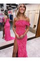 Comboio Varredela Fúcsia Sem Mangas Bainha Vestidos de Festa Por Atacado