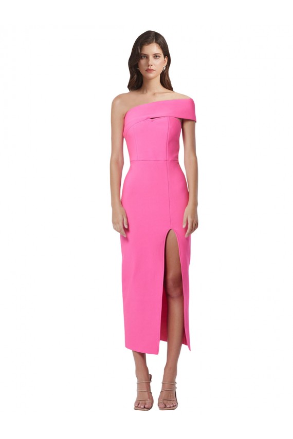 Comprimento Midi Fúcsia Sem Mangas Bainha Vestidos de Madrinha / Vestidos de Noite / Vestidos de Festa Por Atacado