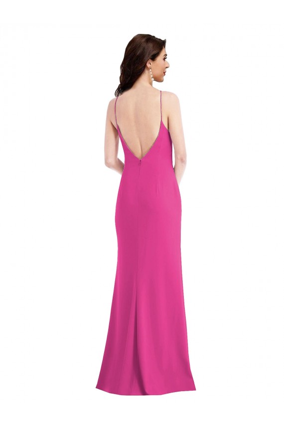 Comprimento Chão Fúcsia Sem Mangas Trombeta Abrir de volta Vestidos de Madrinha / Vestidos de Noite / Vestidos de Festa Por Atacado