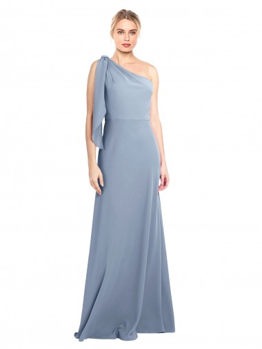 Comprimento Chão Fumo Azul Mangas Esvoaçantes Bainha Vestidos de Madrinha / Vestidos de Noite / Vestidos de Festa Por Atacado