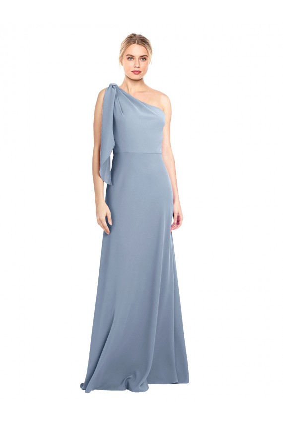Comprimento Chão Fumo Azul Mangas Esvoaçantes Bainha Vestidos de Madrinha / Vestidos de Noite / Vestidos de Festa Por Atacado