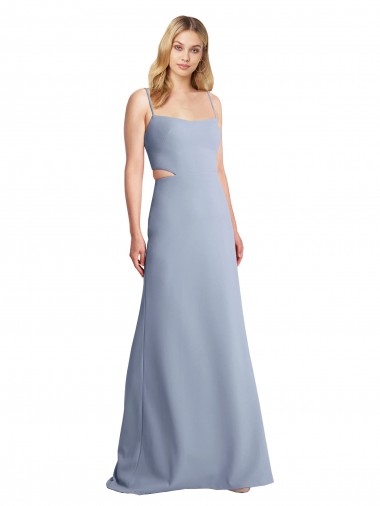 Comprimento Chão Fumo Azul Sem Mangas Linha A Abrir de volta Vestidos de Madrinha / Vestidos de Festa Por Atacado
