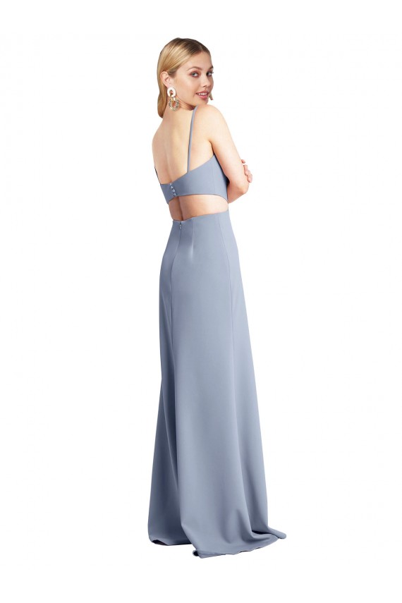 Comprimento Chão Fumo Azul Sem Mangas Linha A Abrir de volta Vestidos de Madrinha / Vestidos de Festa Por Atacado