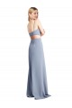 Comprimento Chão Fumo Azul Sem Mangas Linha A Abrir de volta Vestidos de Madrinha / Vestidos de Festa Por Atacado