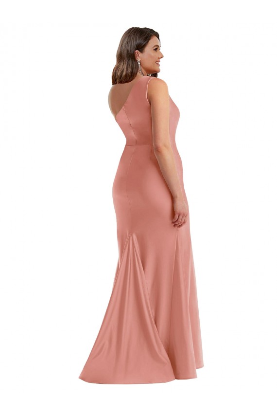Comprimento Chão Geórgia Pêssego Sem Mangas Sereia Vestidos de Madrinha / Vestidos de Noite / Vestidos de Festa Por Atacado