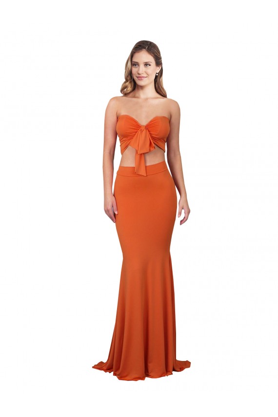 Comprimento Chão Laranja Sem Mangas Sereia Vestidos de Madrinha / Vestidos de Noite / Vestidos de Festa Por Atacado