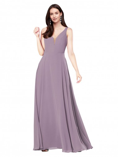 Comprimento Chão Lavanda Escura Sem Mangas Bainha Costas em V Vestidos de Madrinha / Vestidos de Noite Por Atacado