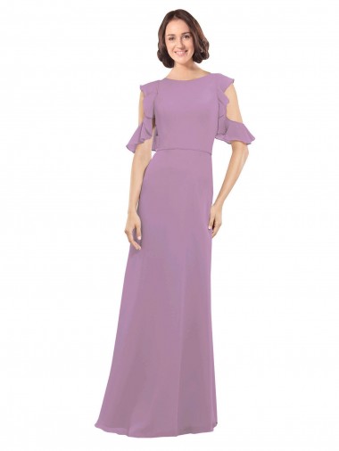 Comprimento Chão Lavanda Escura Ombro Frio Linha A Criss Cruz Vestidos de Madrinha Por Atacado