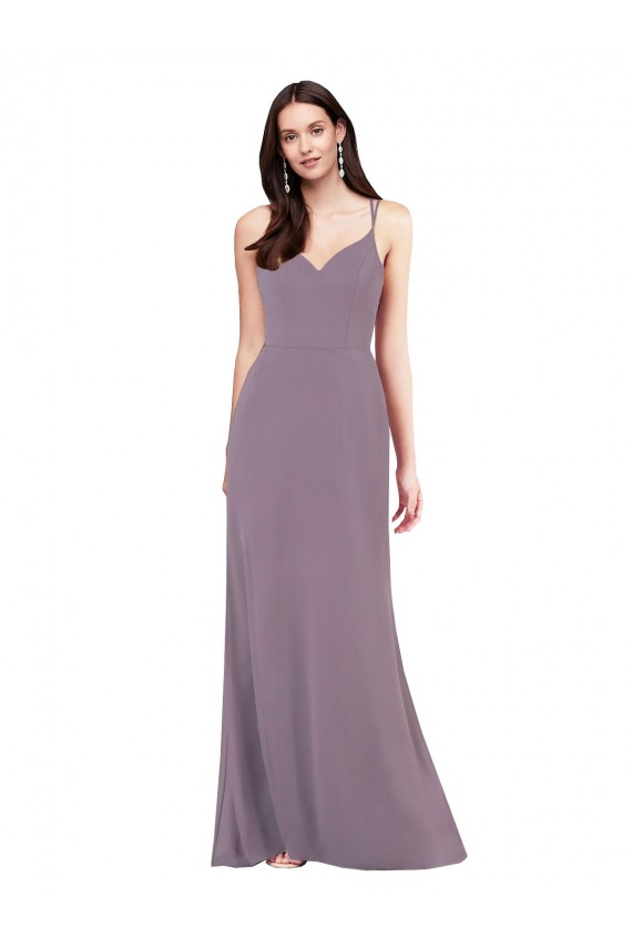 Comprimento Chão Lavanda Escura Sem Mangas Coluna Criss Cruz Vestidos de Madrinha / Vestidos de Noite Por Atacado
