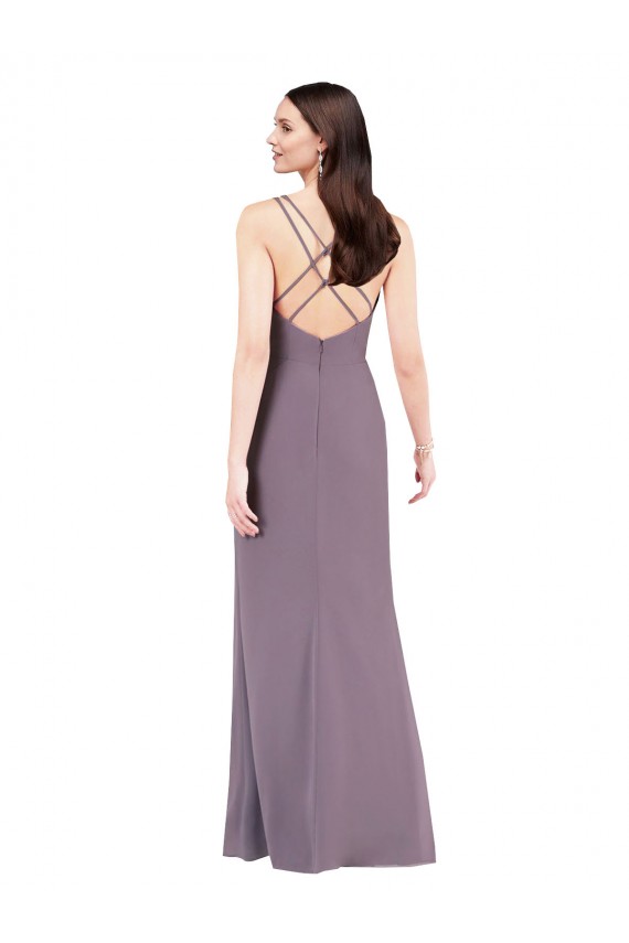 Comprimento Chão Lavanda Escura Sem Mangas Coluna Criss Cruz Vestidos de Madrinha / Vestidos de Noite Por Atacado
