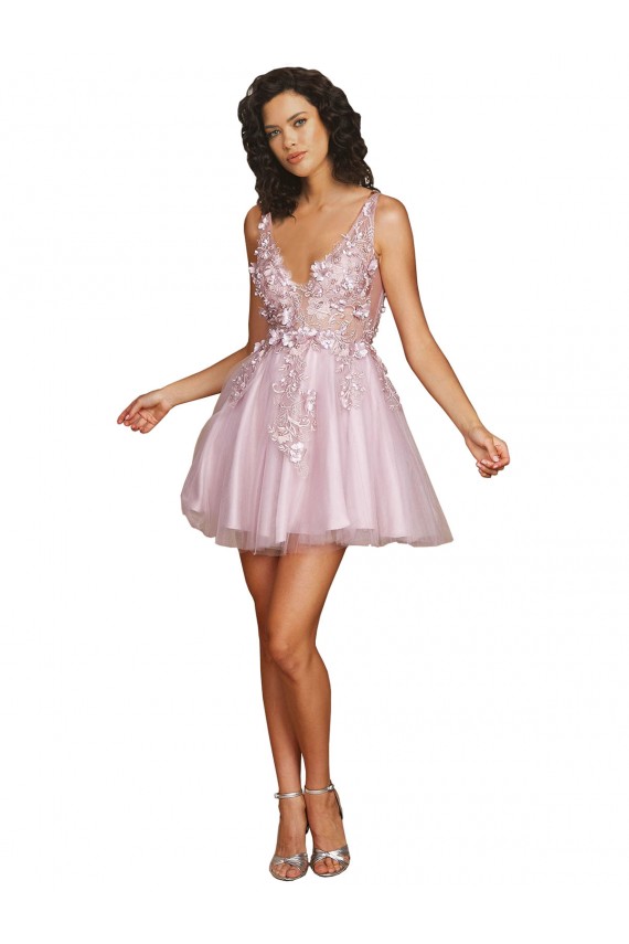 Curto Sem Mangas Linha A Costas em V Vestidos de Madrinha / Vestidos de Cocktail / Vestidos de Homecoming Por Atacado