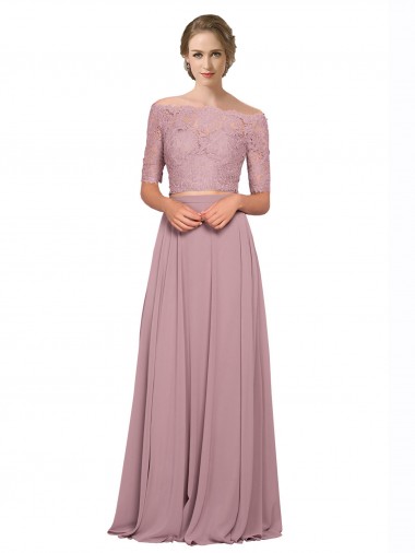 Comprimento Chão Mangas Curtas Linha A Vestidos de Madrinha / Vestidos de Festa Por Atacado