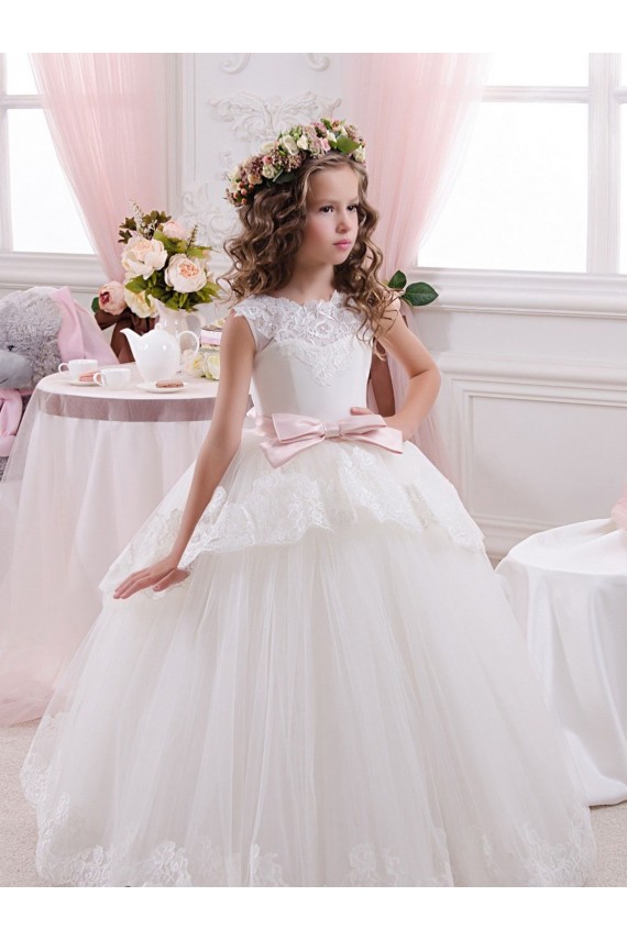 Comboio Capela Marfim Sem Mangas Vestido de Baile Costas em V Amor Vestidos para Meninas de Flores Por Atacado