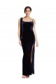Comprimento Chão Marinha Negra Sem Mangas Bainha Lombar Alças finas Vestidos de Madrinha / Vestidos de Noite / Vestidos de Festa Por Atacado