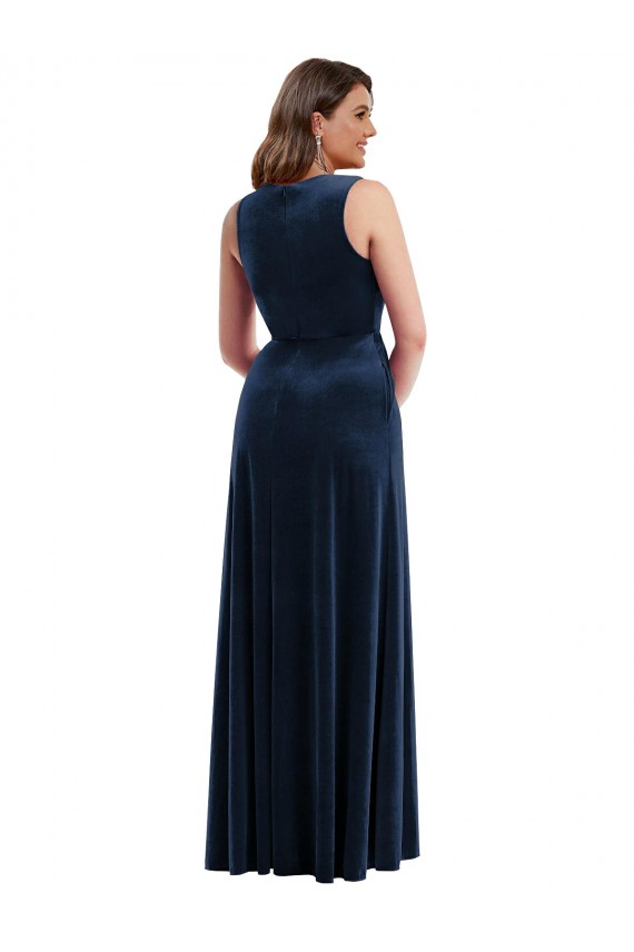 Comprimento Chão Marinha Negra Sem Mangas Bainha Decote V Vestidos de Madrinha / Vestidos de Noite / Vestidos de Festa Por Atacado