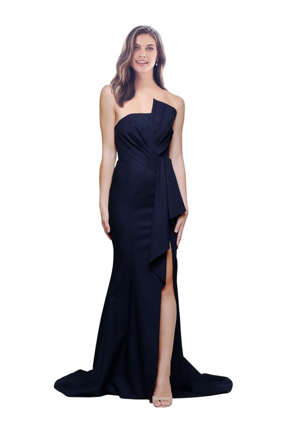 Comboio Varredela Marinha Negra Sem Mangas Bainha Lombar Vestidos de Madrinha / Vestidos de Festa Por Atacado
