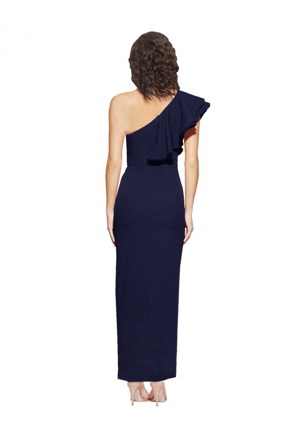 Comprimento Chão Marinha Negra Sem Mangas Bainha Vestidos de Madrinha / Vestidos de Noite / Vestidos de Festa Por Atacado