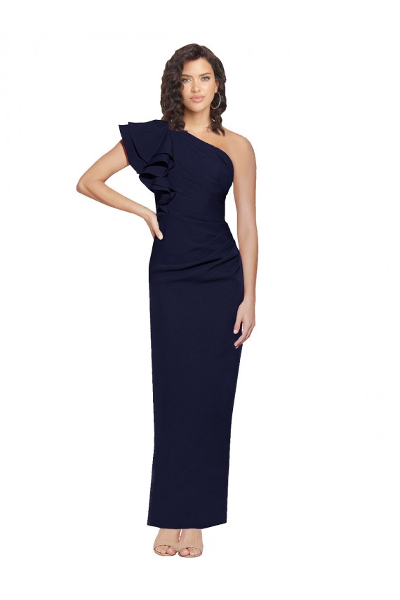 Comprimento Chão Marinha Negra Sem Mangas Bainha Vestidos de Madrinha / Vestidos de Noite / Vestidos de Festa Por Atacado