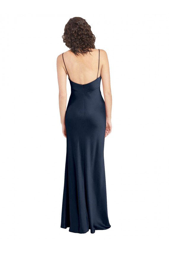 Comprimento Chão Marinha Negra Sem Mangas Linha A Abrir de volta Vestidos de Madrinha / Vestidos de Noite / Vestidos de Festa Por Atacado