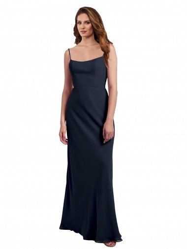 Comprimento Chão Marinha Negra Sem Mangas Linha A Abrir de volta Vestidos de Madrinha / Vestidos Formais Por Atacado