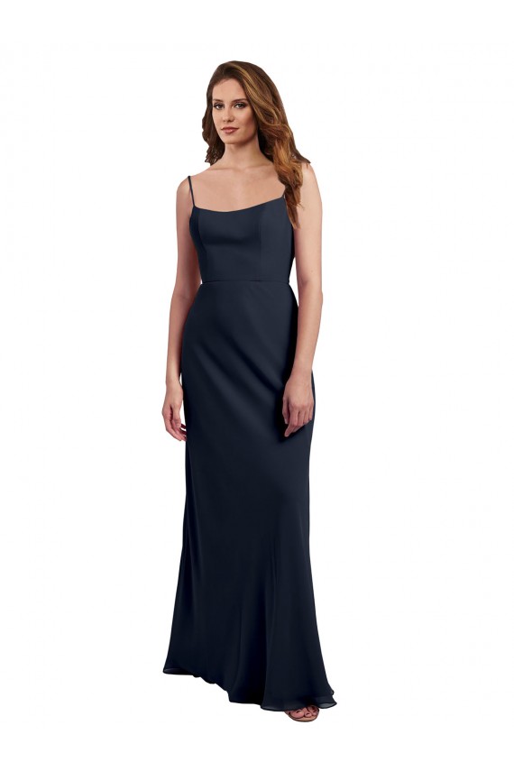 Comprimento Chão Marinha Negra Sem Mangas Linha A Abrir de volta Vestidos de Madrinha / Vestidos Formais Por Atacado