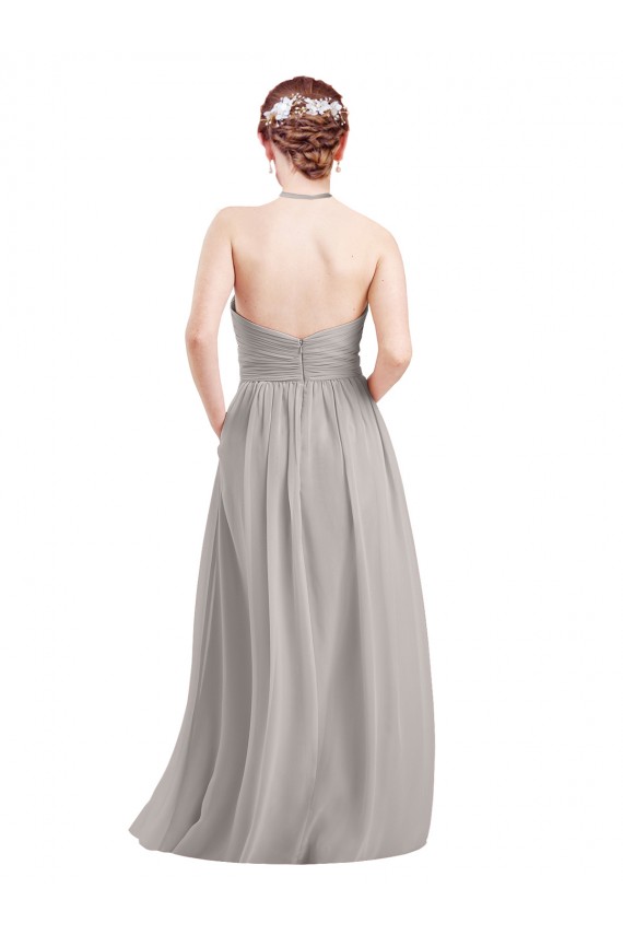 Comprimento Chão Marinha Negra Sem Mangas Linha A Abrir de volta Chiffon Longo Vestidos de Madrinha Por Atacado
