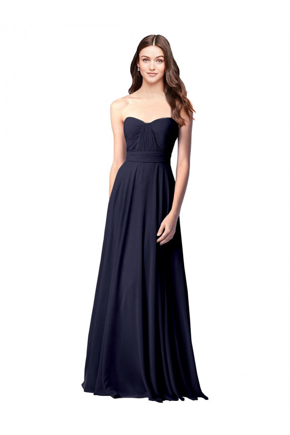 Comprimento Chão Marinha Negra Sem Mangas Linha A Abrir de volta Chiffon Vestidos de Madrinha Por Atacado