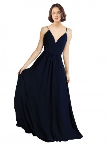 Comprimento Chão Marinha Negra Sem Mangas Linha A Longo Vestido de Madrinha Formais / Vestido de Baile Por Atacado