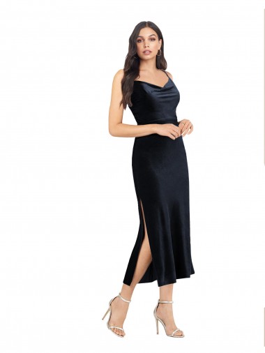Comprimento Midi Marinha Negra Sem Mangas Coluna Lombar Vestidos de Madrinha / Vestidos de Noite / Vestidos de Festa Por Atacado