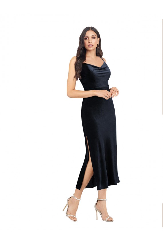 Comprimento Midi Marinha Negra Sem Mangas Coluna Lombar Vestidos de Madrinha / Vestidos de Noite / Vestidos de Festa Por Atacado