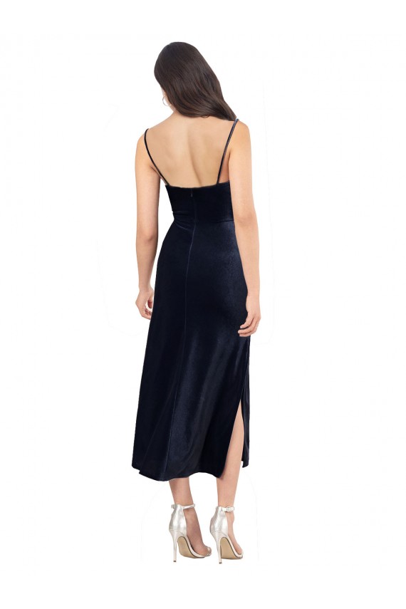 Comprimento Midi Marinha Negra Sem Mangas Coluna Lombar Vestidos de Madrinha / Vestidos de Noite / Vestidos de Festa Por Atacado