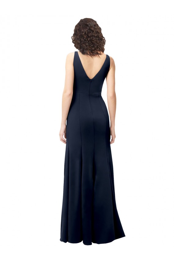 Comprimento Chão Marinha Negra Sem Mangas Linha A Costas em V Longo Vestidos de Madrinha / Vestidos de Noite / Vestidos de Festa Por Atacado
