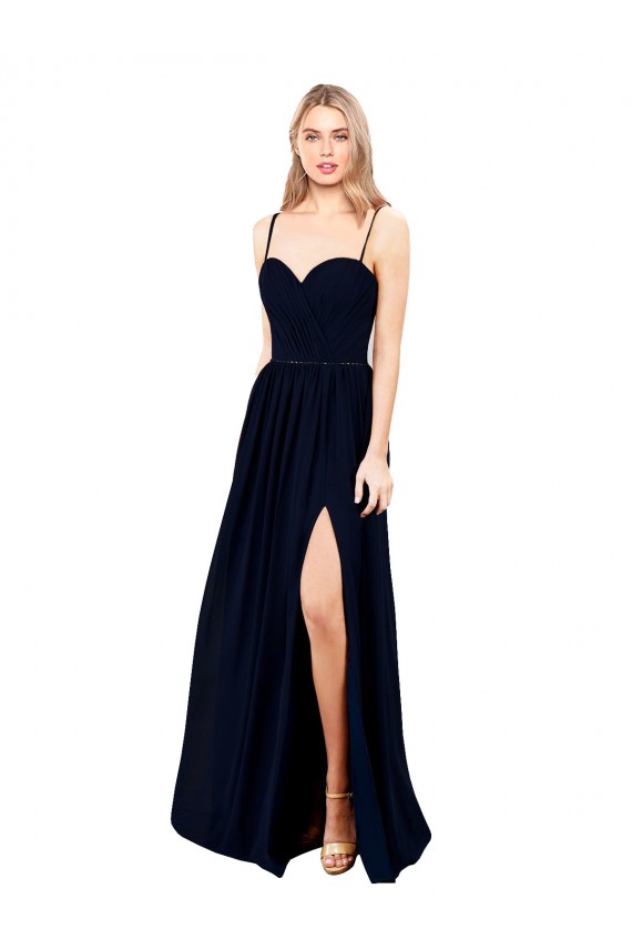 Comprimento Chão Marinha Negra Sem Mangas Linha A Vestidos de Madrinha / Vestidos de Noite Por Atacado