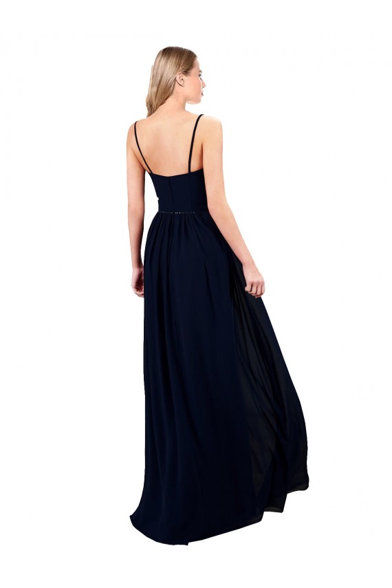 Comprimento Chão Marinha Negra Sem Mangas Linha A Vestidos de Madrinha / Vestidos de Noite Por Atacado