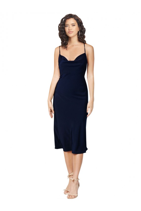 Comprimento Midi Marinha Negra Sem Mangas Linha A Criss Cruz Vestidos de Madrinha / Vestidos de Noite / Vestidos de Festa Por Atacado
