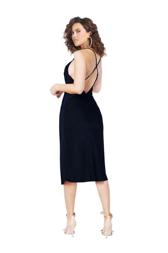 Comprimento Midi Marinha Negra Sem Mangas Linha A Criss Cruz Vestidos de Madrinha / Vestidos de Noite / Vestidos de Festa Por Atacado