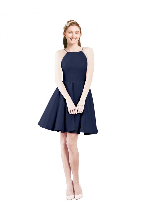 Comprimento Joelho Marinha Negra Sem Mangas Linha A Abrir de volta Cabeçada Vestidos de Madrinha / Vestidos de Cocktail / Vestidos de Homecoming Por Atacado