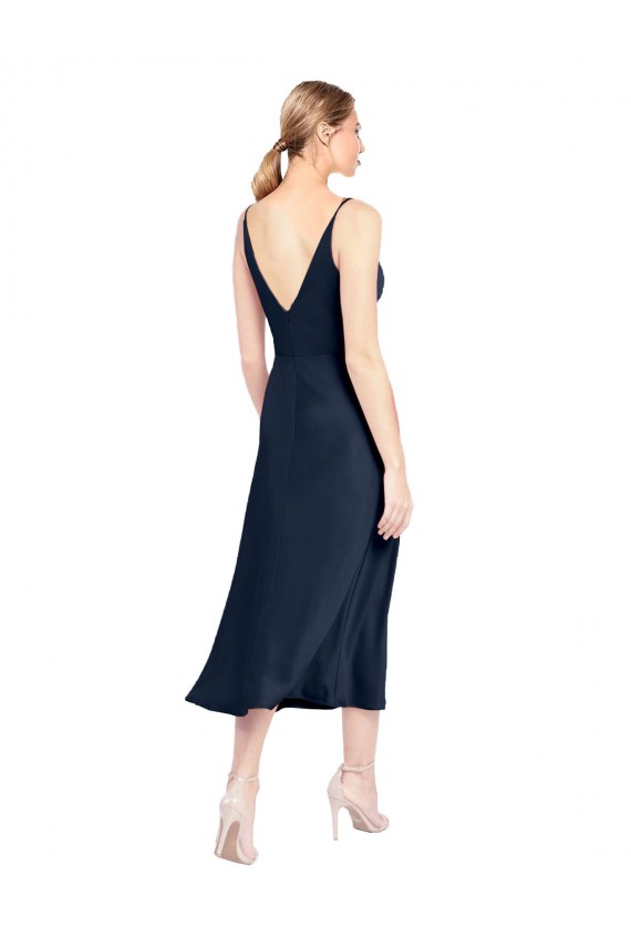 Comprimento Midi Marinha Negra Sem Mangas Linha A Costas em V Vestidos de Madrinha / Vestidos de Noite / Vestidos de Festa Por Atacado