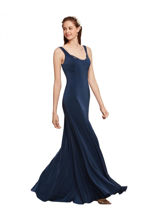 Comprimento Chão Marinha Negra Sem Mangas Linha A Lombar Longo Vestidos de Madrinha / Vestidos de Noite / Vestidos de Festa Por Atacado