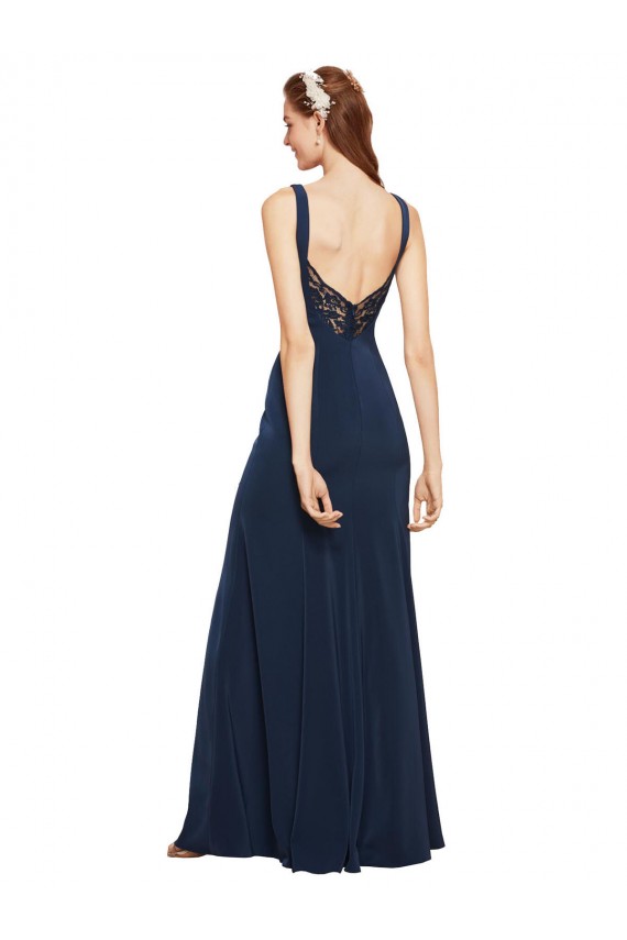 Comprimento Chão Marinha Negra Sem Mangas Linha A Lombar Longo Vestidos de Madrinha / Vestidos de Noite / Vestidos de Festa Por Atacado
